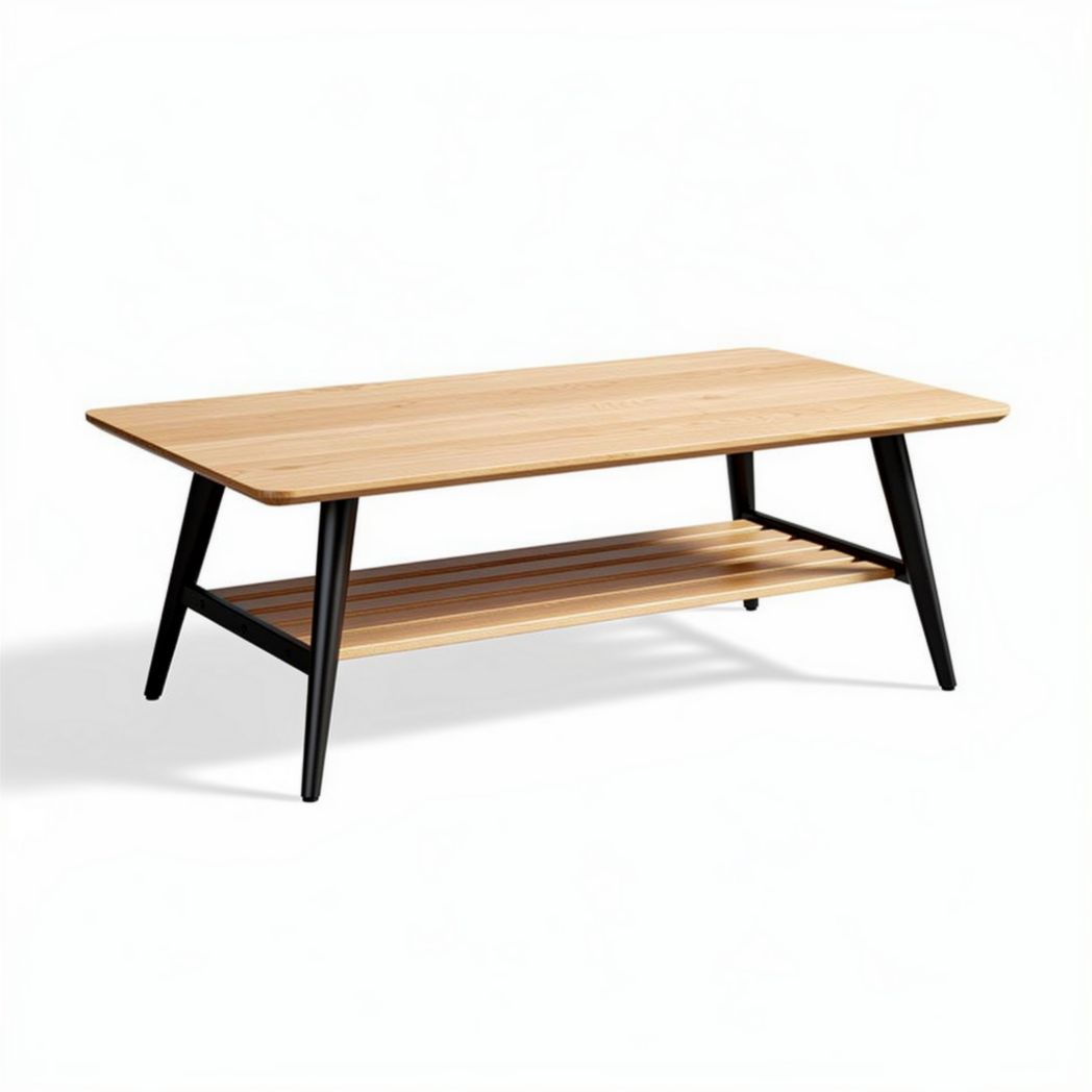 Table basse en bois de bambou avec étagère en dessous 120 x 60 x 40cm