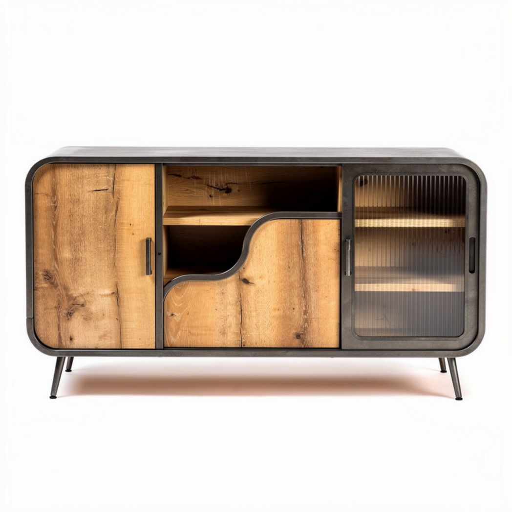 Meuble de rangement en bois avec porte en verre 120 x 40 x 70cm