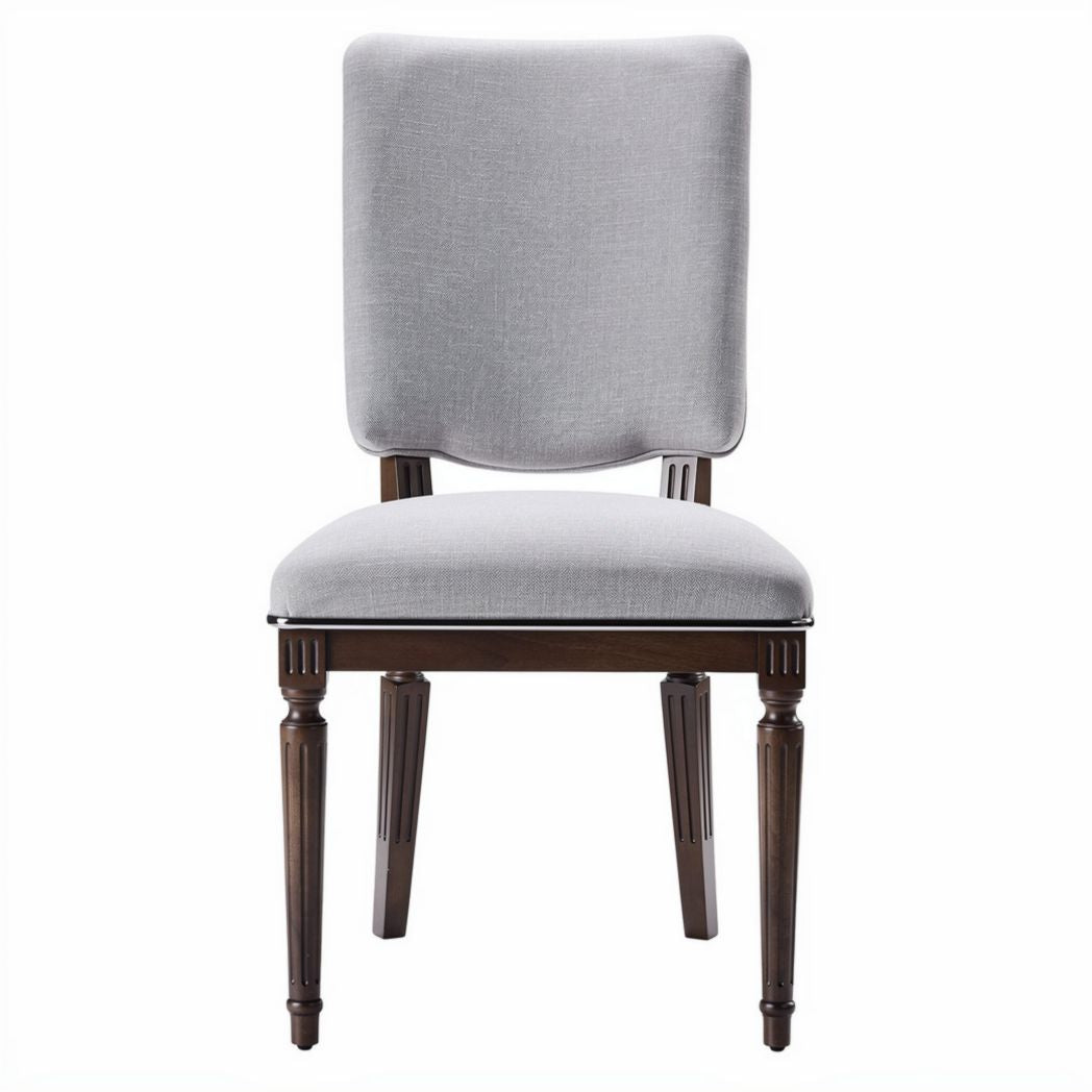 Chaise en tissu gris clair avec structure en bois dimensions 45 x 45 x 90cm