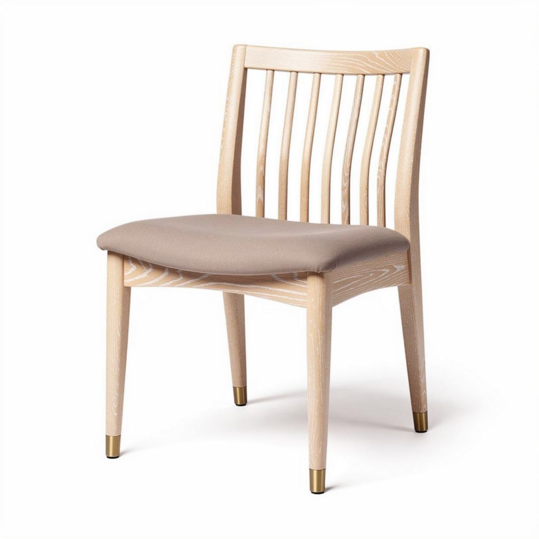 Chaise en bois clair avec coussin en tissu beige dimensions 45 x 45 x 80cm