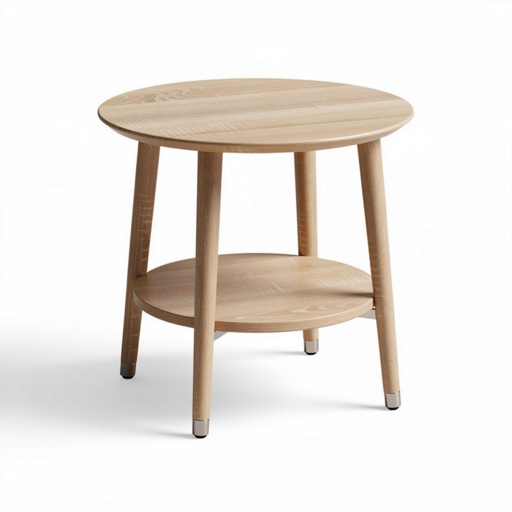 Table d'appoint ronde en bois clair avec étagère inférieure 45 x 45 x 50 cm