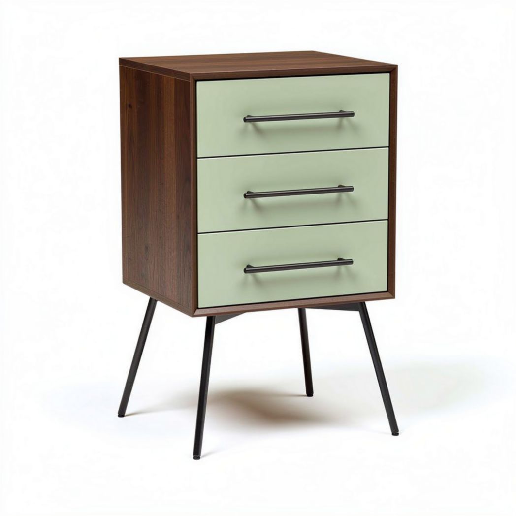 Commode en bois avec trois tiroirs vert pastel 40 x 35 x 70cm