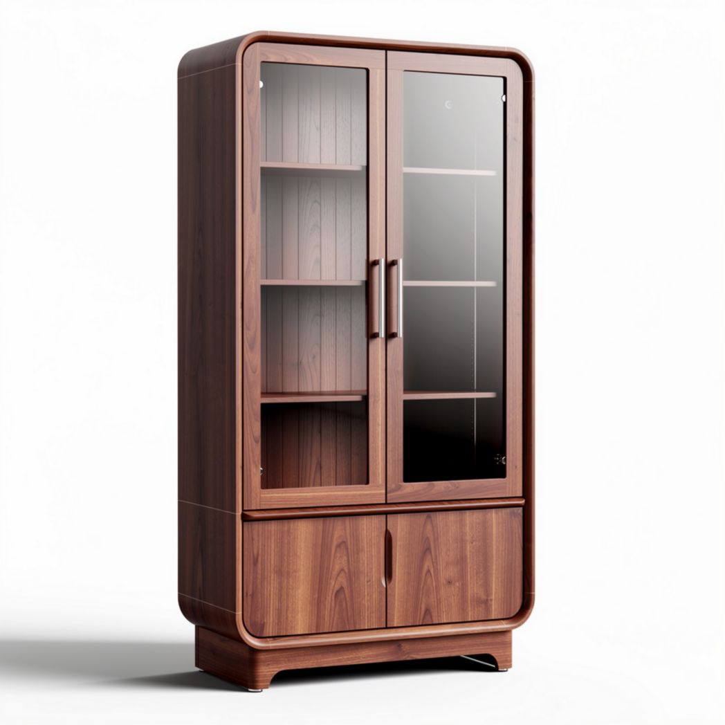 Vitrine en bois de noyer de 80 x 40 x 150 cm avec portes en verre et étagères ajustables