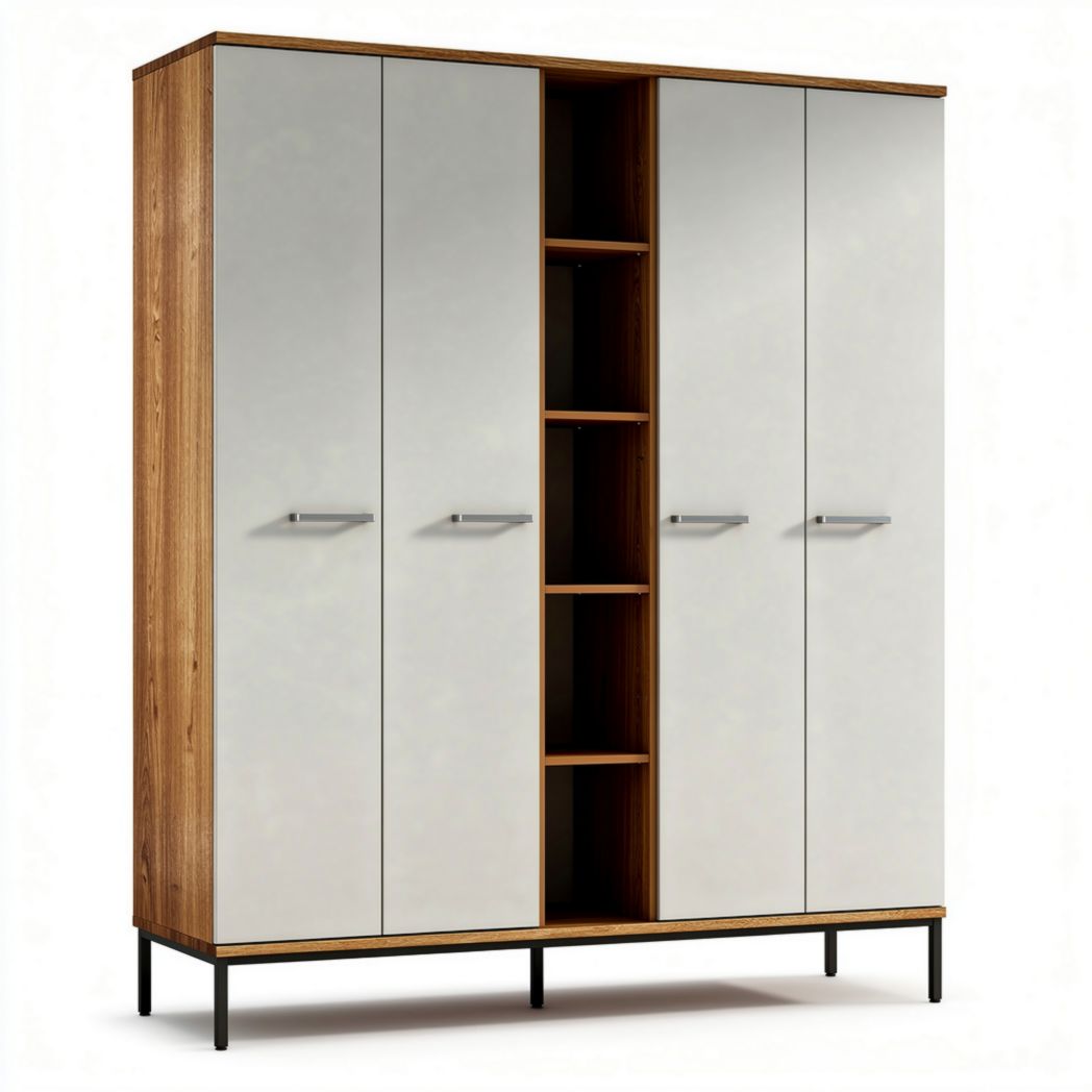 Armoire en bois avec portes miroir et étagères ouvertes 180 x 90 x 40cm
