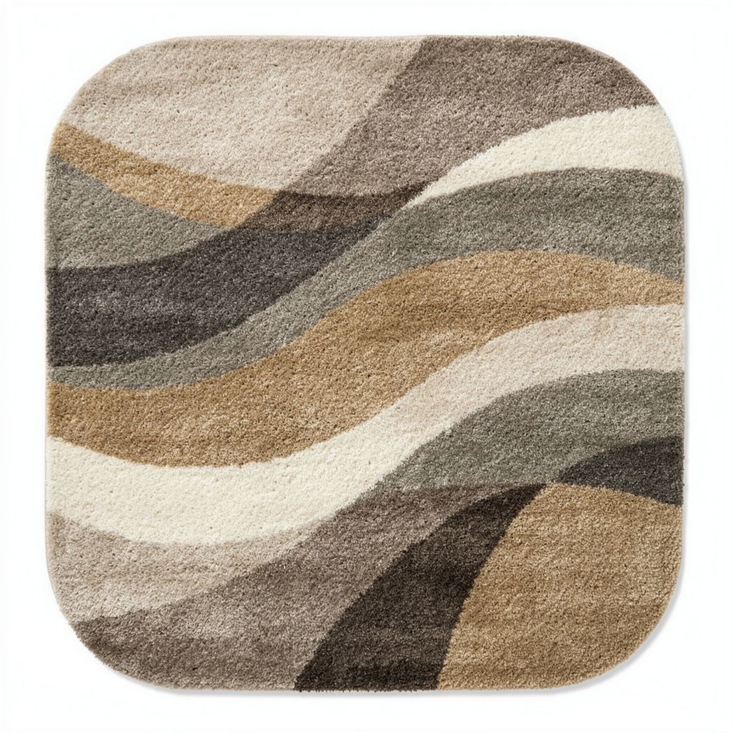 Tapis à motifs ondulés en polyester 80 x 80 x 2cm couleurs beige et marron