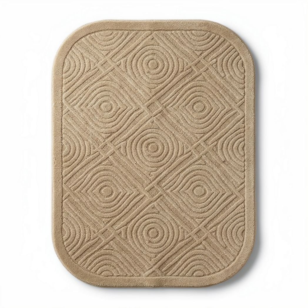 Tapis de bain en coton beige motif circulaire 70 x 50 x 1cm
