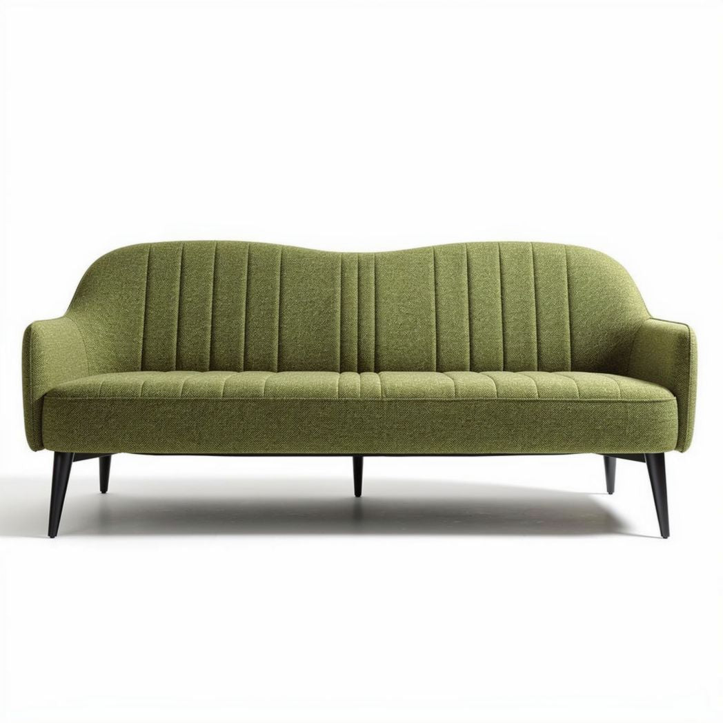 Canapé moderne en tissu vert de dimensions 200 x 80 x 85cm avec pieds en bois