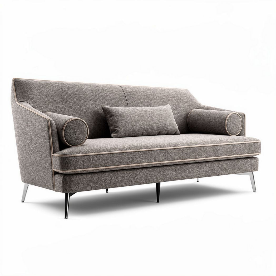 Canapé gris en tissu avec coussins latéraux dimensions 180 x 85 x 75cm