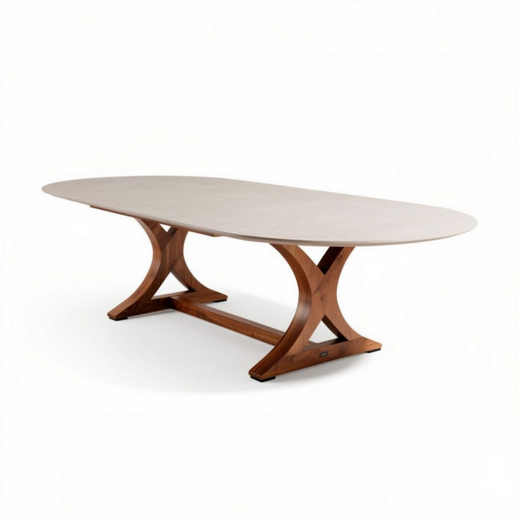 Table ovale en bois avec piètement en X dimensions 200 x 100 x 75 cm
