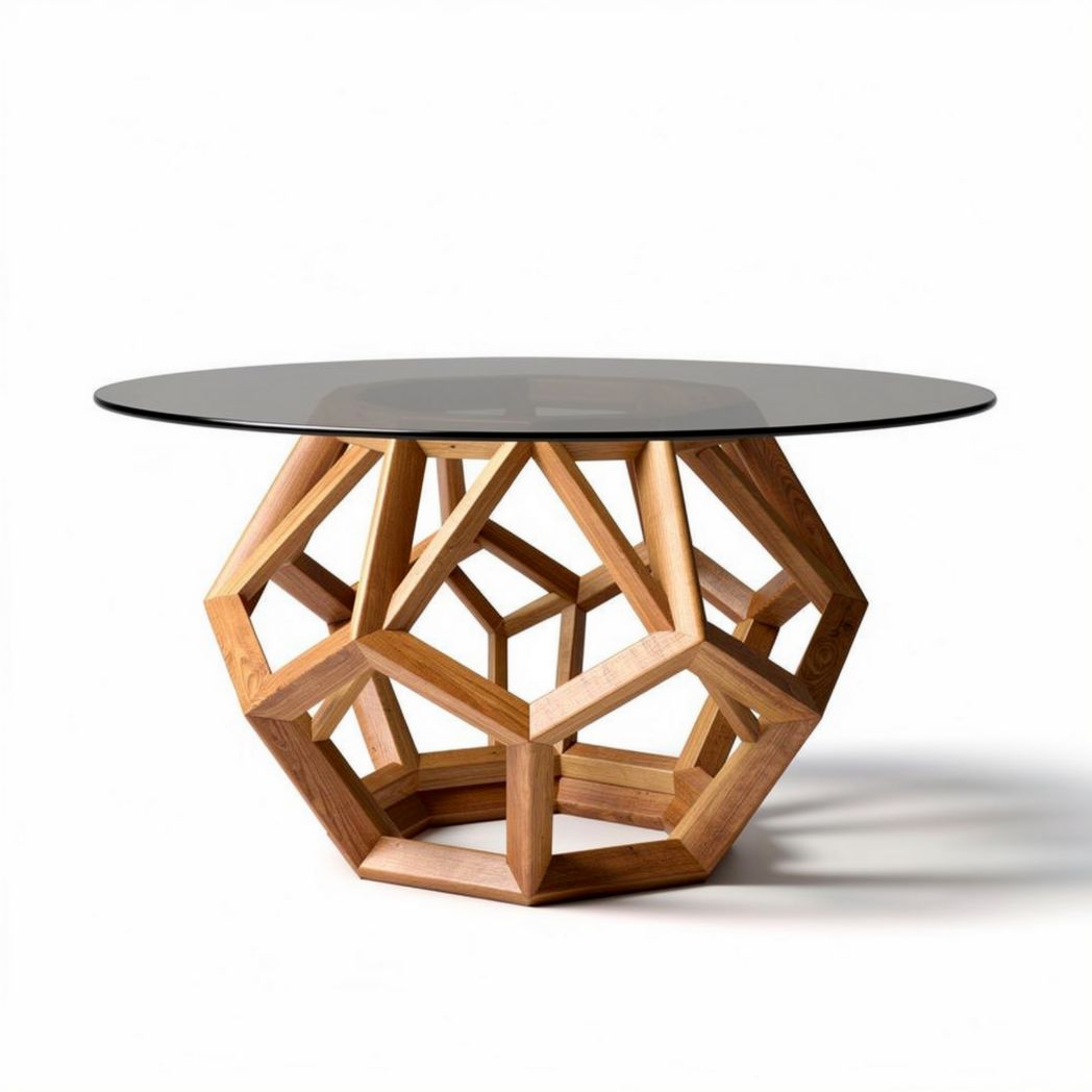 Table basse en bois de teck avec plateau en verre transparent 90 x 90 x 75cm
